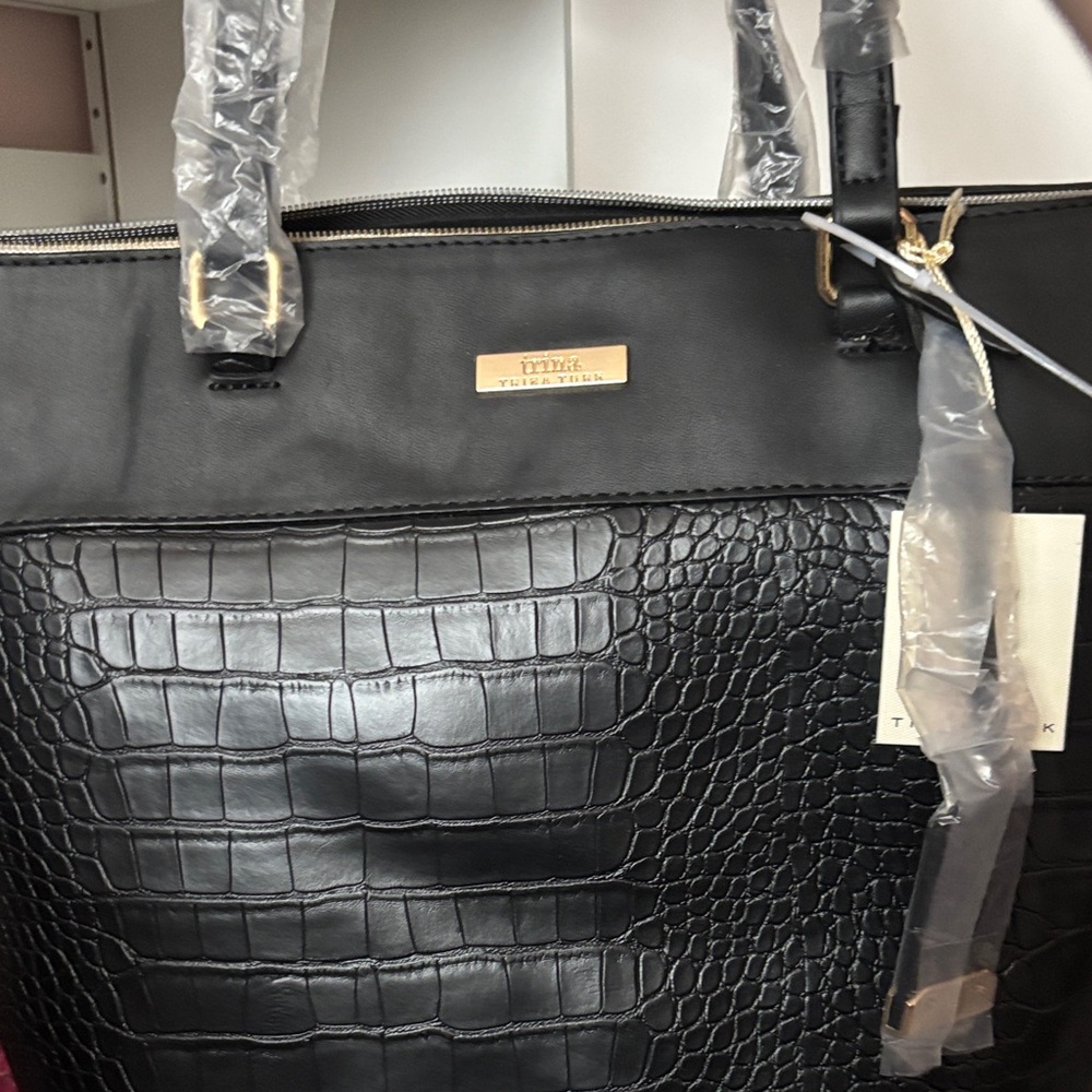 Trina Turk Black Croc-Embossed Tote